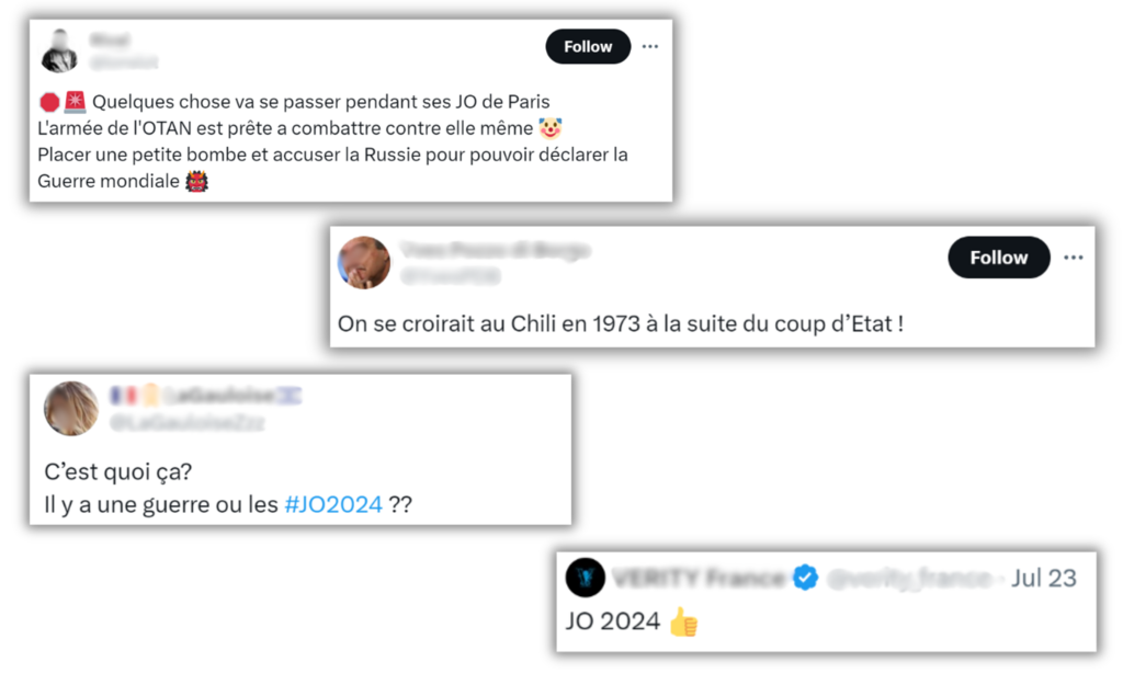 Exemples de commentaires fallacieux accompagnant la vidéo sortie de son contexte.