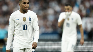 Kylian Mbappé lors d'un match de l'équipe de France face à la Croatie le 6 juin 2022.