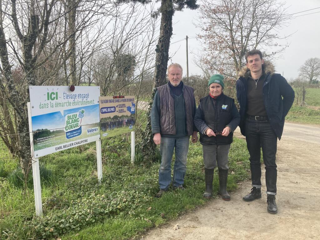 Martine et Joseph Bellier, accompagnés de Valentin Guillaumel, de Bleu-Blanc-Cœur.