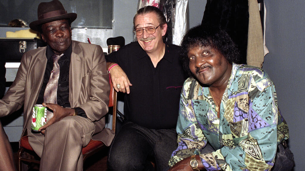 John Lee Hooker, Charlie Musselwhite, et Albert Collins, le 15 novembre 1992, à Santa Clara, Californie.