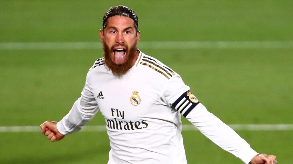 Sergio Ramos (Real Madrid) après son but en Liga contre Getafe, le 2 juillet 2020 à Madrid.