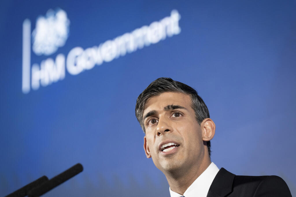 Le Premier ministre britannique Rishi Sunak, pour son premier grand discours de 2023 dans l'est de Londres, le 4 janvier 2023.