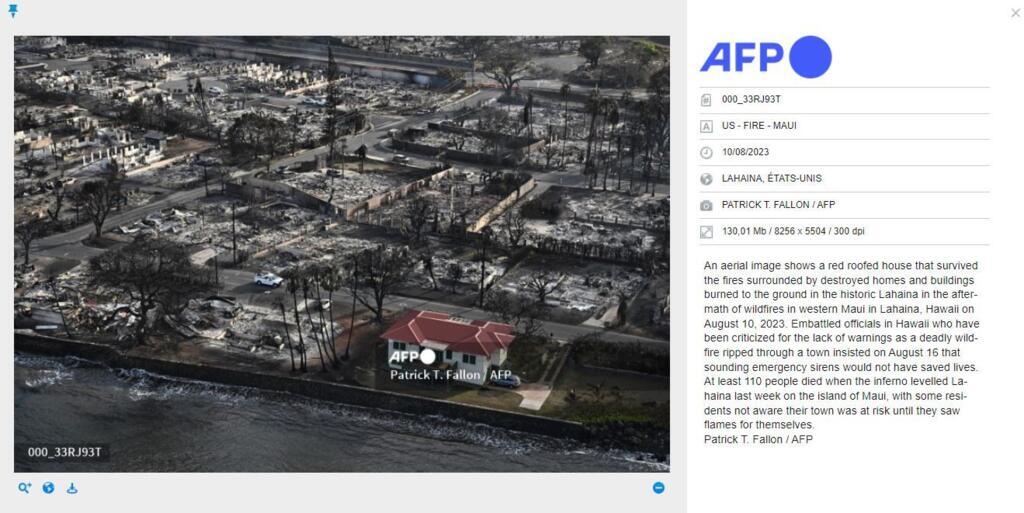 La photo a été prise par un journaliste de l'AFP à Hawaï, le 10 août 2023, soit bien avant les incendies de Los Angeles.
