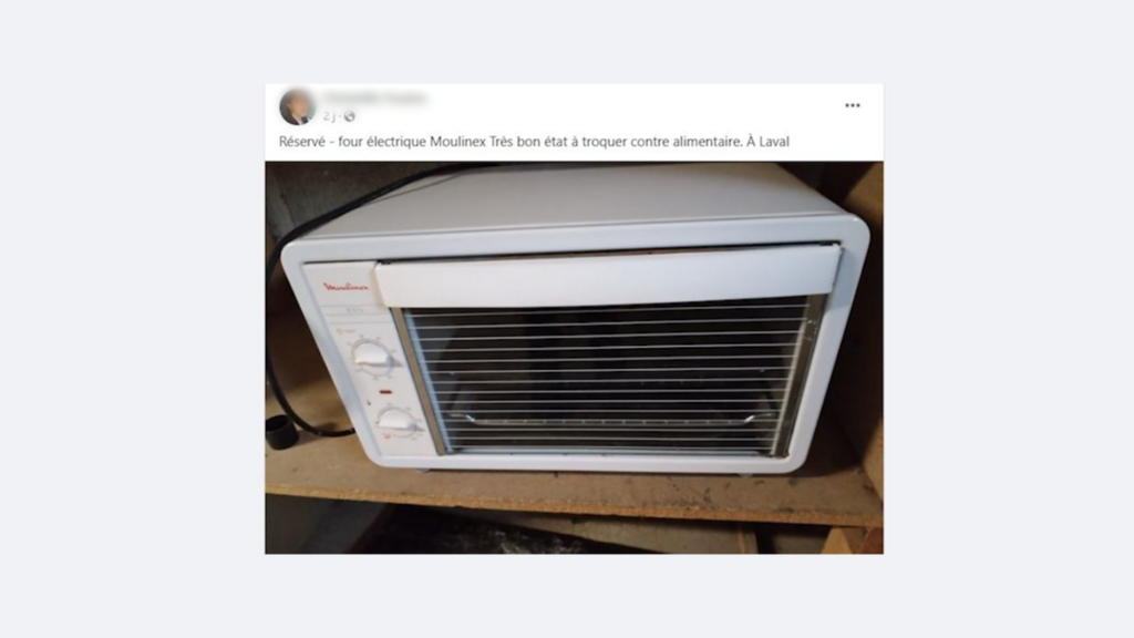 Membro de grupo no Facebook oferece forno elétrico em troca de alimentos.