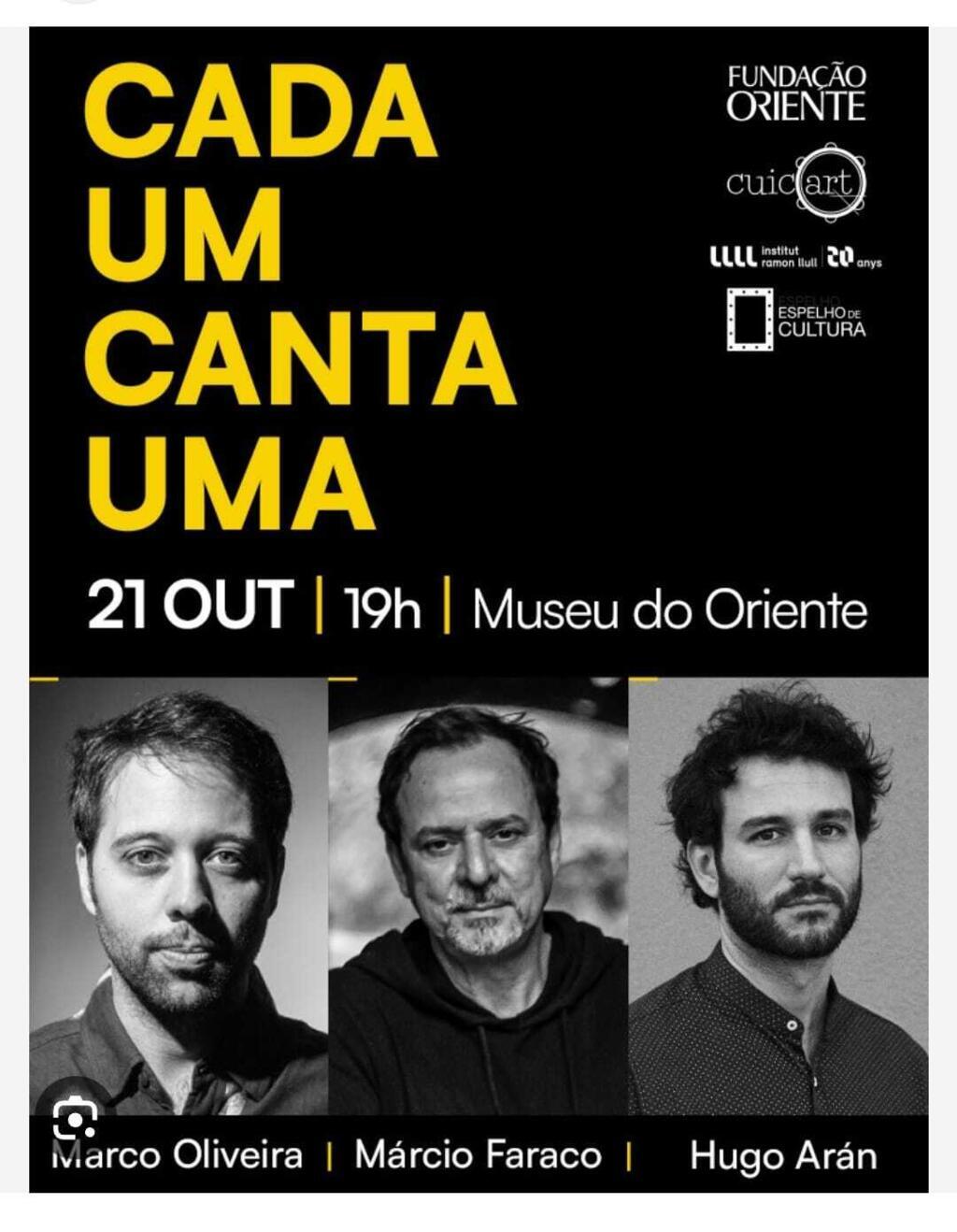 Márcio Faraco se apresenta, ao lado de Hugo Arán e Marco Oliveira, no dia 21 de outubro de 2023 no Museu do Oriente de Lisboa.