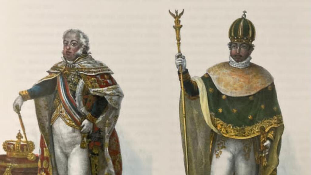 Dom João VI e Dom Pedro I, por Jean-Baptiste Debret (Viagem Histórica e Pitoresca ao Brasil).