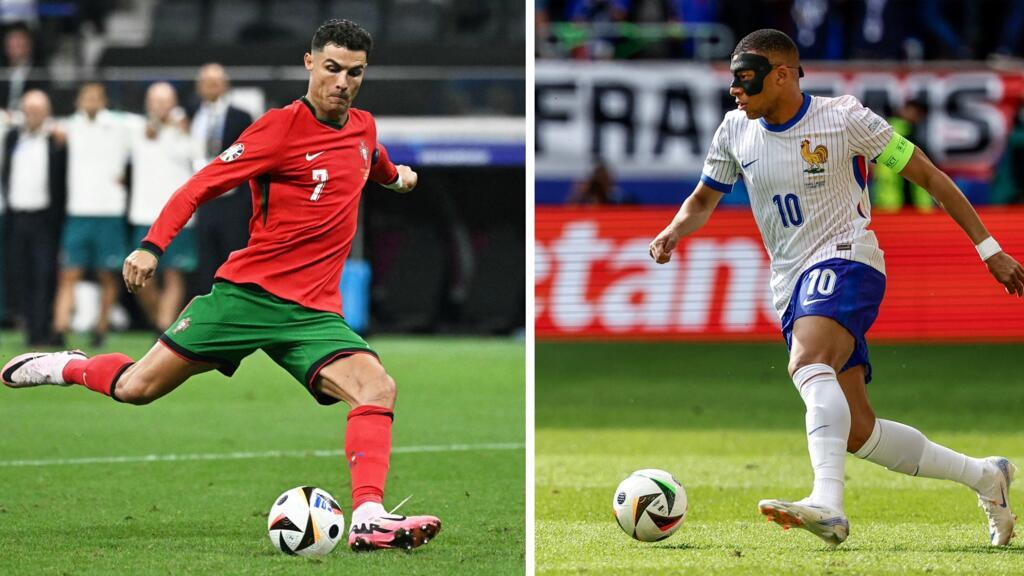 De g. à dr. Cristiano Ronaldo (Portugal) et Kylian Mbappé (France). Les 2 équipes, le Portugal et la France, s'affrontent ce 5 juillet 2024, en quarts de finale Euro 2024.