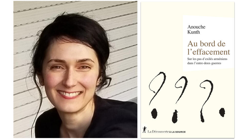 Anouche Kunth et la couverture de son livre « Au bord de l'effacement ».