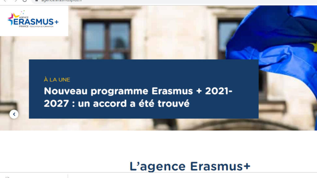 La page d'accueil de d'Erasmus +