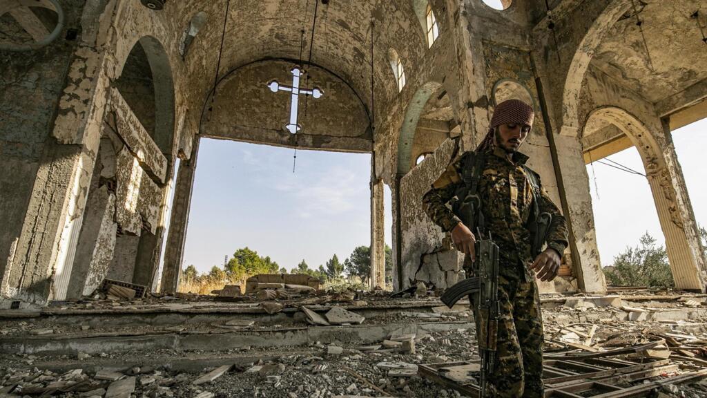 Les décombres de l'église de la Vierge Marie, dans le village de Tal Nasri, dans la province d'Hasakah, en novembre 2019.