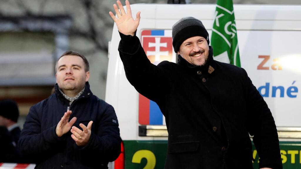 Marian Kotleba, le leader du mouvement d'extrême-droite Notre Slovaquie, lors d'un meeting le 12 février 2020 à Topolcany.