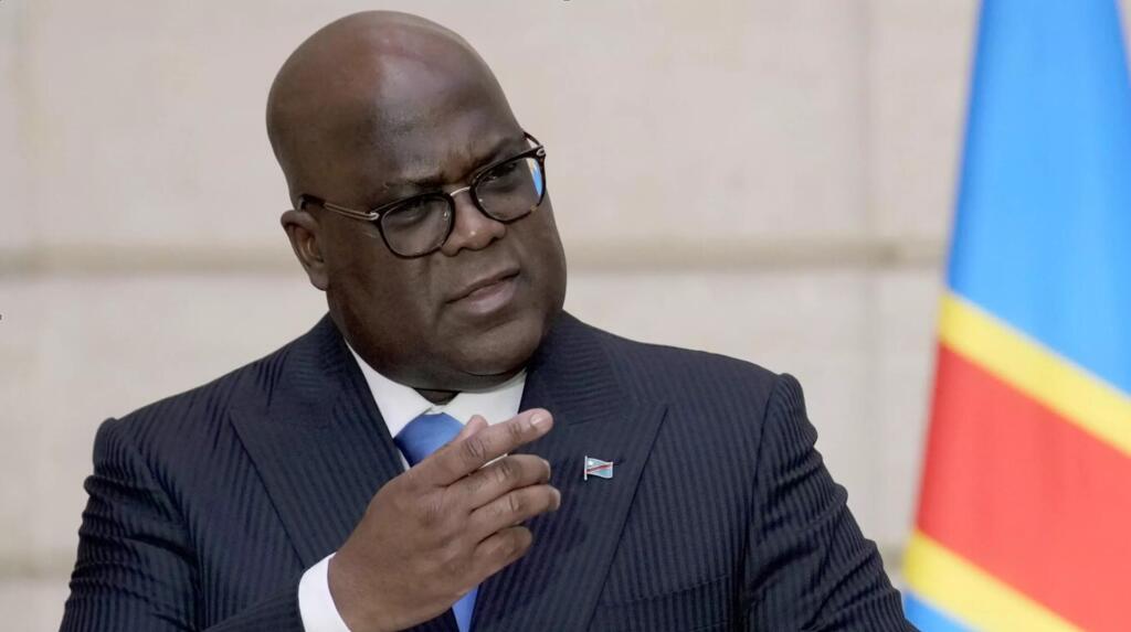 Congo's President Felix Tshisekedi speaks during a press conference at the Elysee Palace in Paris, April 30, 2024.