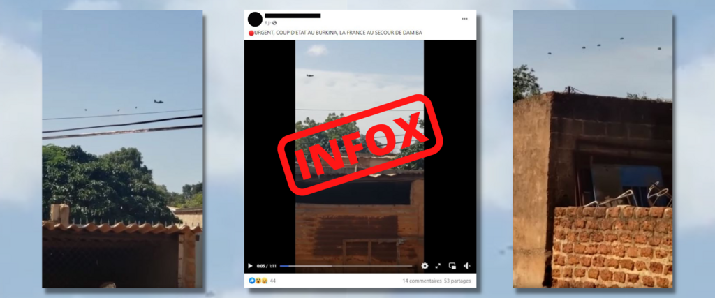 Cette vidéo montre en réalité un largage de parachutistes burkinabés le 30 septembre 2022 au-dessus de Bobo-Dioulasso.