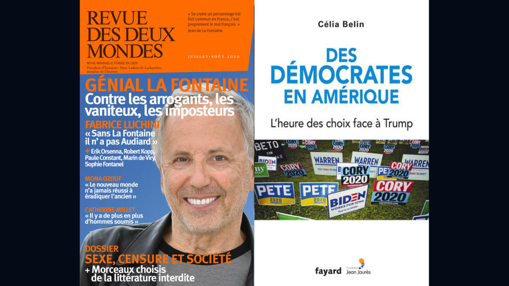 Couvertures de «Revue des deux mondes», numéro de juillet août 2020 et «Des démocrates en Amérique, l’heure des choix face à Trump», de Célia Belin.