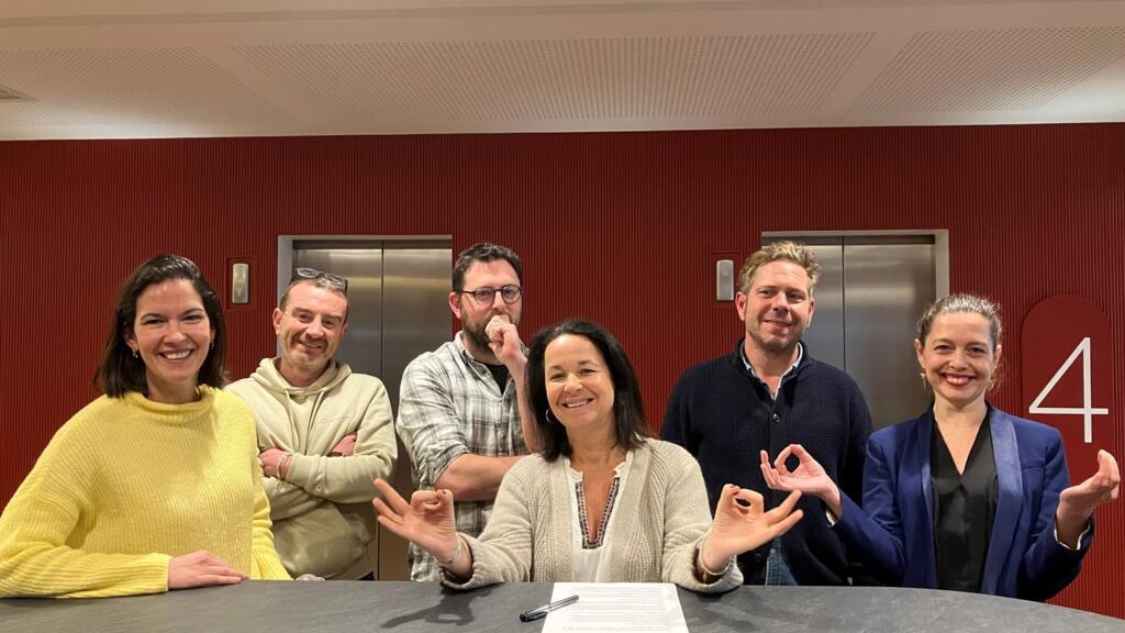 Lucia Muzell, Sébastien Bonijol, Simon Rozé, Anne-Cécile Bras, Igor Strauss et Coralie Schaub de Libération