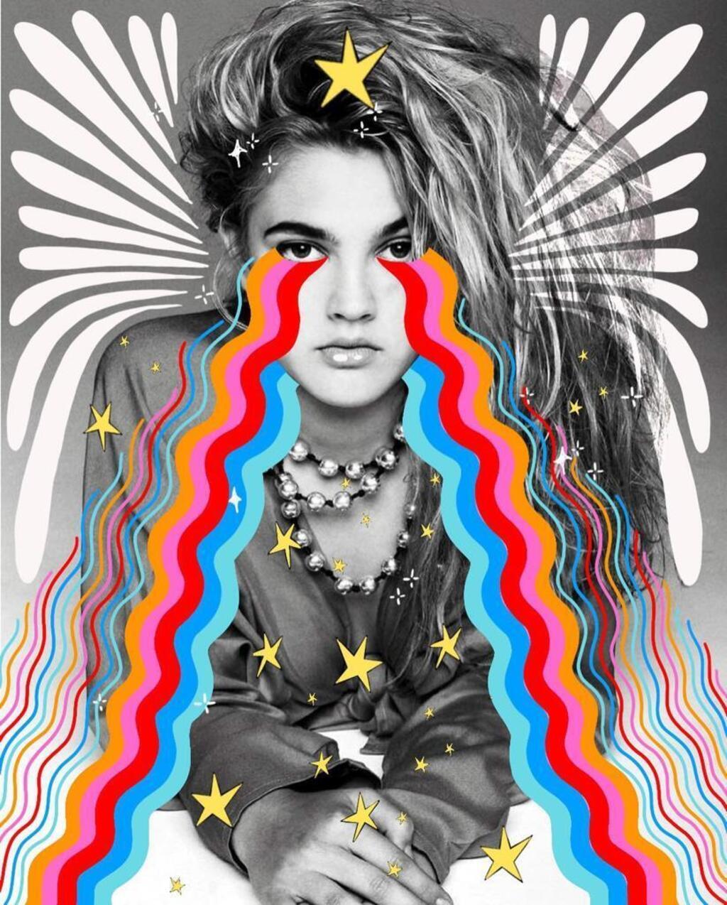 Ilustração em cima da foto da atriz Drew Barrymore.