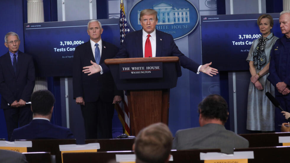 Ảnh tư liệu: Tổng thống Trump trong cuộc họp báo hàng ngày về dịch Covid-1, Nhà Trắng, Washington, Mỹ, ngày 17/04/2020.