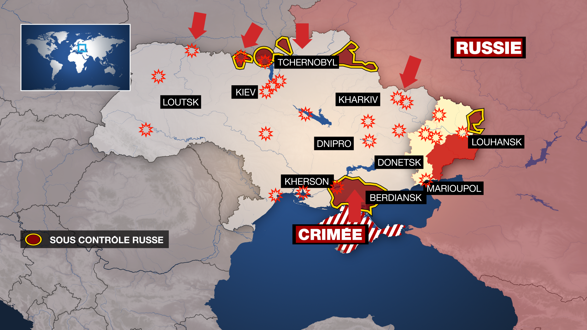 Avancée des troupes russes en Ukraine, le 28 février à 8h38, heure de Paris.