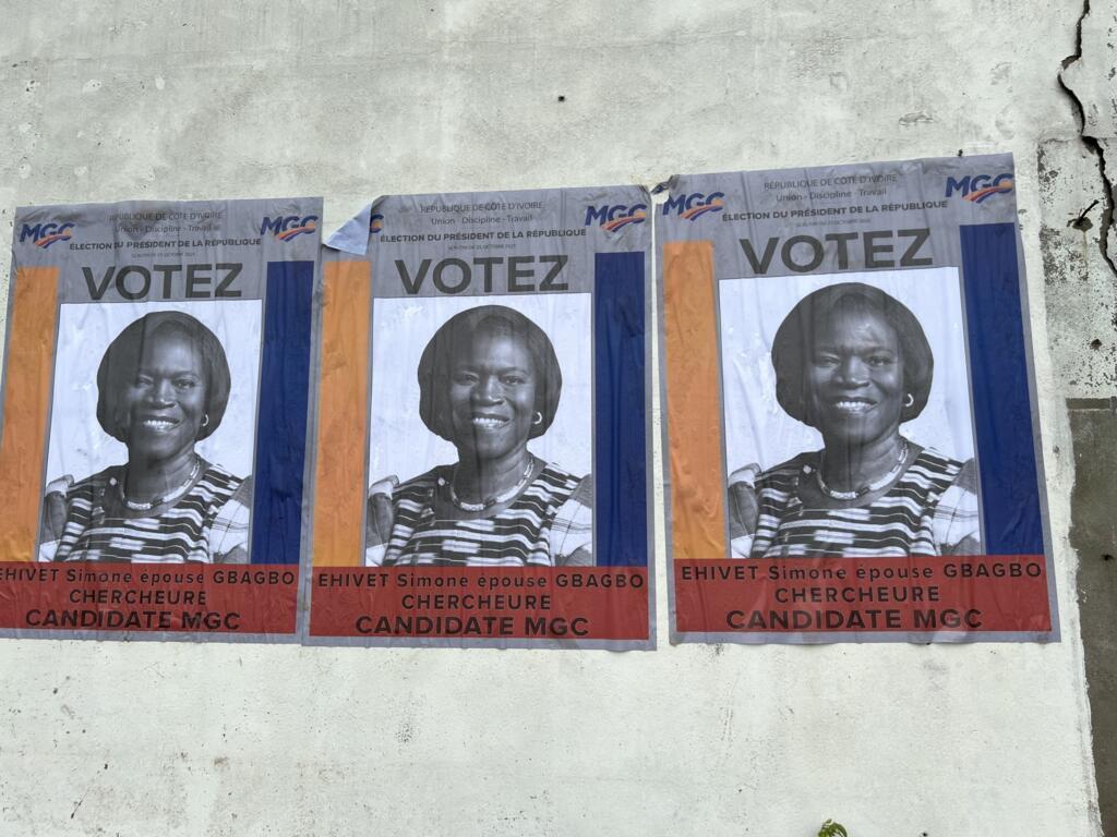 Posters calling to vote for Simone Gbagbo in Codody, Abidjan, Côte d'Ivoire, seen on 11 October 2025.