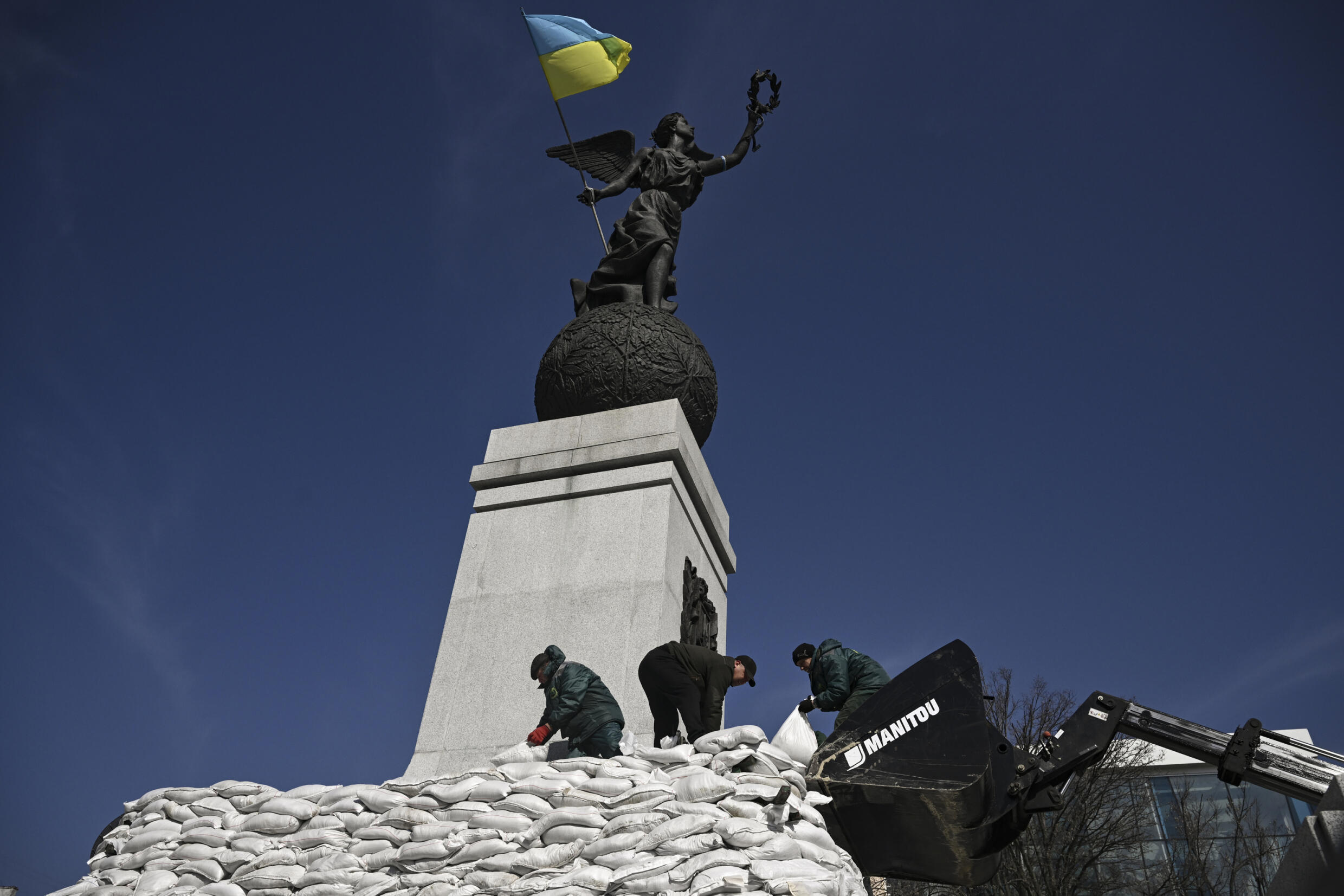 In Kharkiv, sandbags pile up to save Ukraine national poet's statue