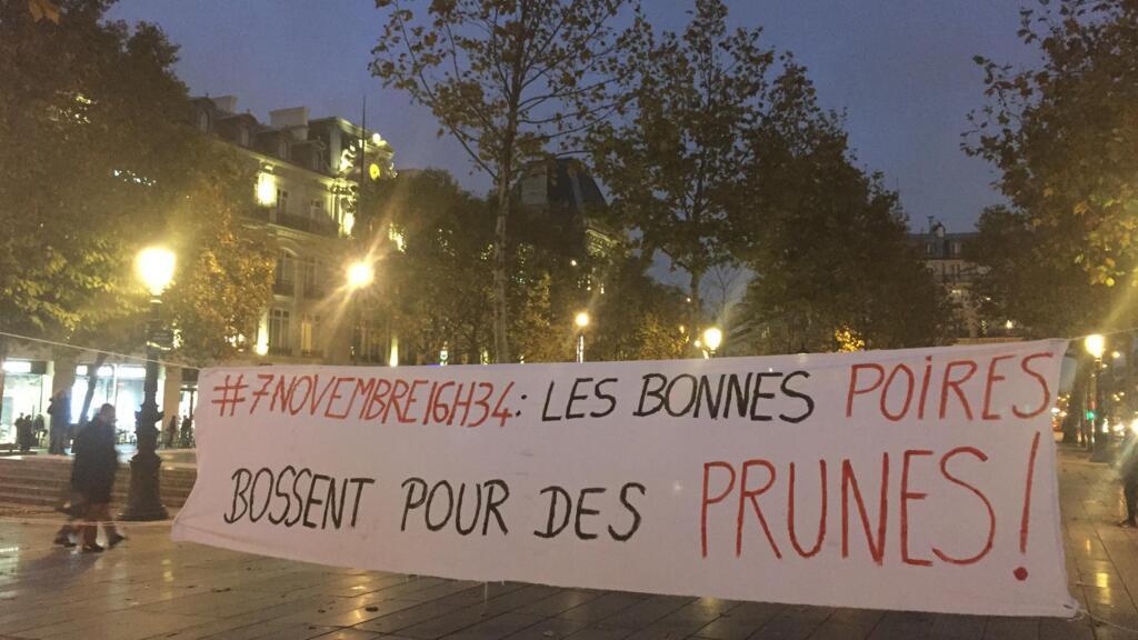 Une banderole déployée lors de la manifestation contre les inégalités salariales entre les hommes et les femmes, organisée place de la République à Paris, le 7 novembre 2016. 