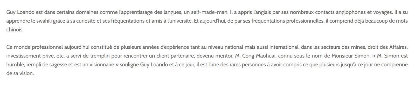Capture d'écran du site de la fondation de Guy Loando.