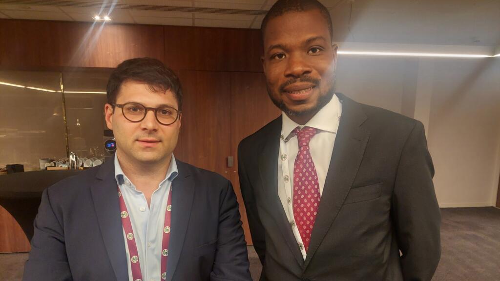 Le PDG de Montage Gold, Martino De Ciccio et son directeur financier Constant Tia le 3 juillet à Paris lors du Mining on Top Africa.