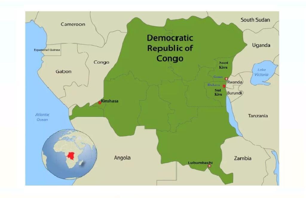 存档地图 / 非洲 - 刚果（金）及其首都金沙萨（Kinshasa）
carte archive / Afrique - RD Congo : carte du pays et sa capitale Kinshasa + des grandes villes. (illustration)