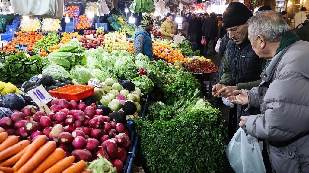 A food market in Ankara on 27 January 2023. Sharp inflation has left many people in Turkey struggling to cover basic costs.