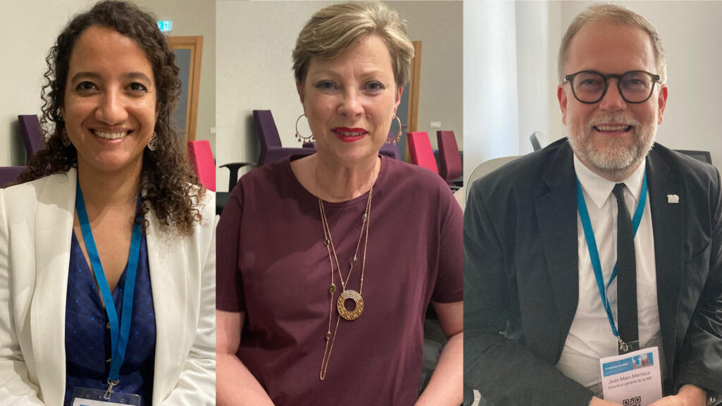De gauche à droite : la politologue Yousra Abourabi, la coordinatrice de l’OSUI Catherine Bellus, et le directeur général de la Mission, Jean-Marc Merriaux.