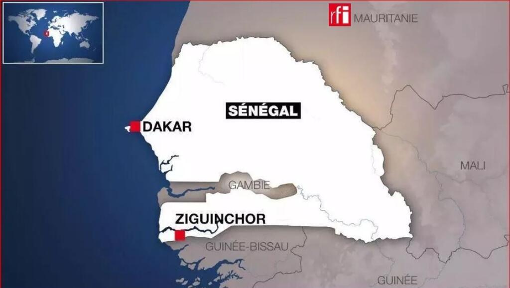 Carte Archive / Afrique : Sénégal avec sa capitale Dakar et la localisation de Ziguinchor.