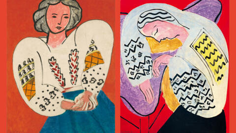 Henri Matisse, "La Blouse Roumaine", 1940, ulei pe pânză, (stânga); Henri Matisse, "Le Rêve ou la Dormeuse", 1940, ulei pe pânză (dreapta)