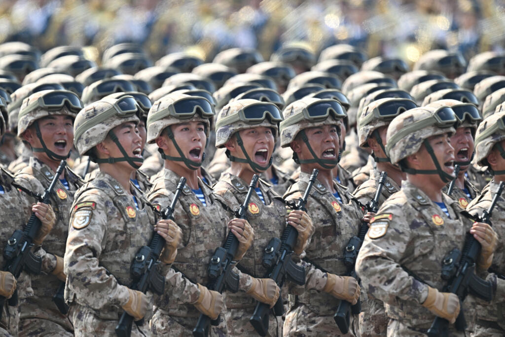 Chinese troops march during a military parade marking the 80th anniversary of victory over Japan and the end of World War II, in Beijing’s Tiananmen Square