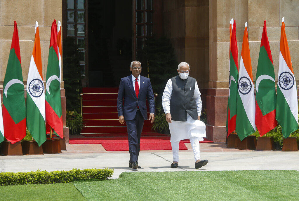 Août 2022 à New Delhi: l'ancien président des Maldives Ibrahim Mohamed Solih (G), aux côtés du Premier ministre indien Narendra Modi.