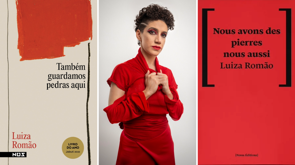 Fotomontagem com a autora e seus dois livro, Luiza Romão.