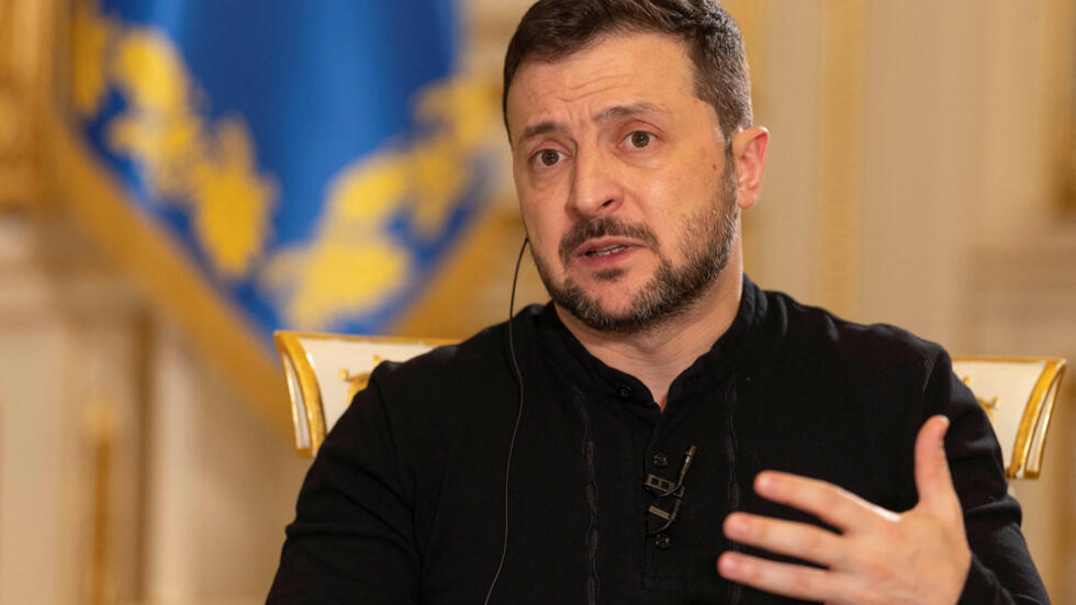 Ukraine's President Volodymyr Zelenskiy speaks during an interview with Reuters, amid Russia's attack on Ukraine, in Kyiv, Ukraine February 7, 2025.