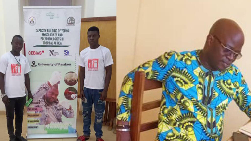 De g. à dr. : Des membres du Club RFI Ouaké. Nourou Soulemane Yorou, professeur en mycologie tropicale à l'Université de Parakou.
