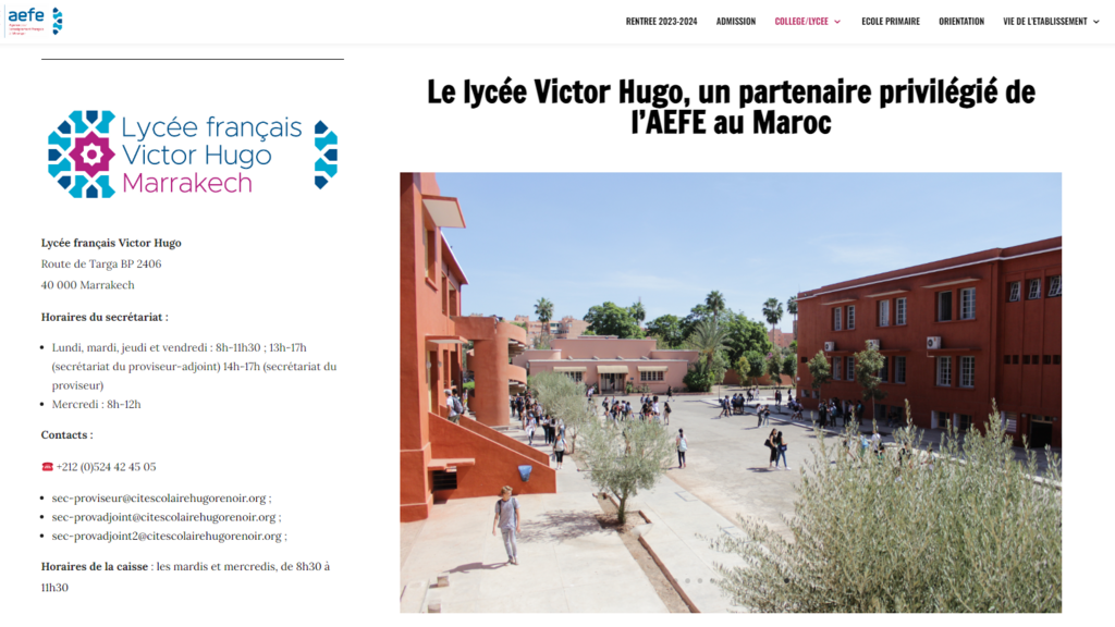 Le lycée français Victor Hugo de Marrakech.