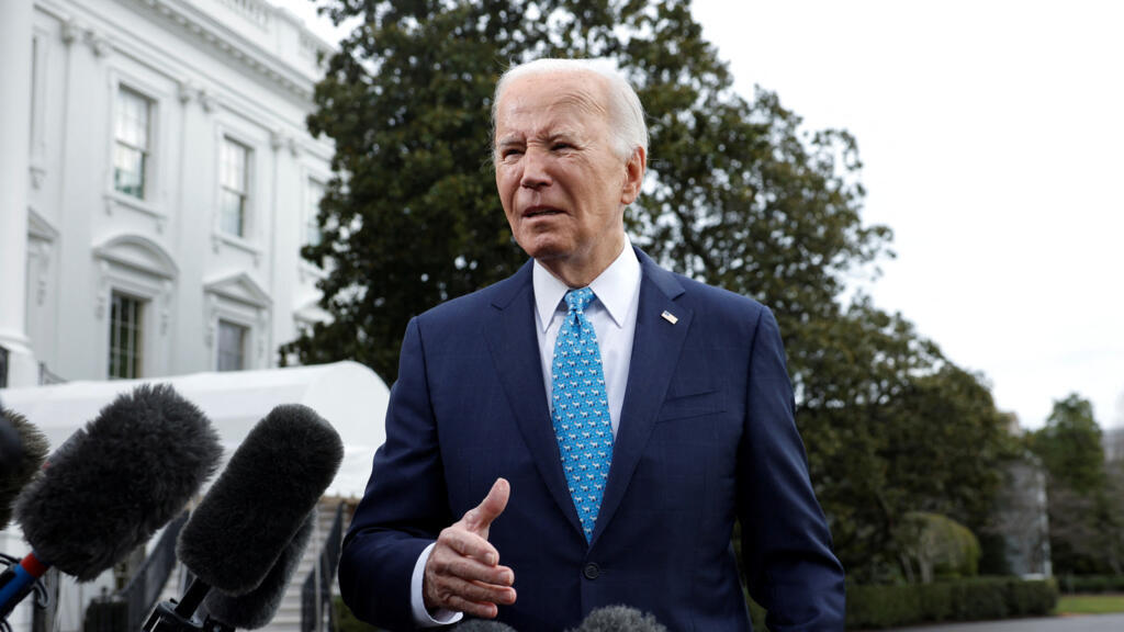 U.S. President Joe Biden speaks to the media before he departs the White House for Florida, in Washington, U.S., January 30, 2024.