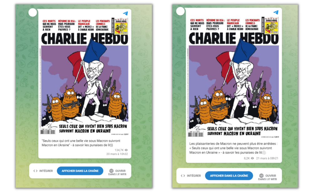 Cette fausse couverture a été vue des centaines de milliers de fois, rien que sur Telegram.