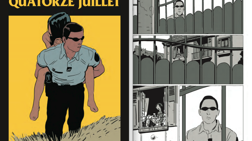 Couverture de la bande dessinée «Quatorze juillet» de Bastien Vivès et Martin Quenehen ainsi qu'une planche de la BD.