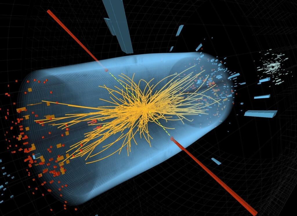 Imagem de colisão feita no LHC que pode ter gerado Bósons de Higgs
