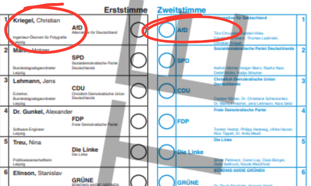 Sur le bulletin officiel, on retrouve bien le candidat AFD en haut de la liste.