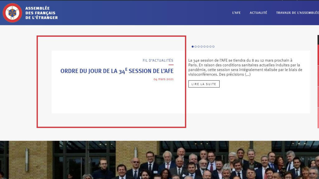 Capture d'écran du site de l'Assemblée des Français de l'étranger.