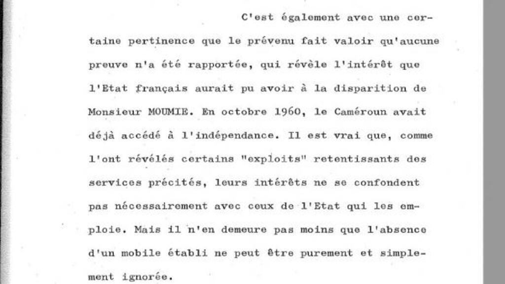 Extrait du non-lieu prononcé par la chambre d'accusation de Genève, le 8 décembre 1980, dans l'affaire de l'assassinat de Félix Moumié.