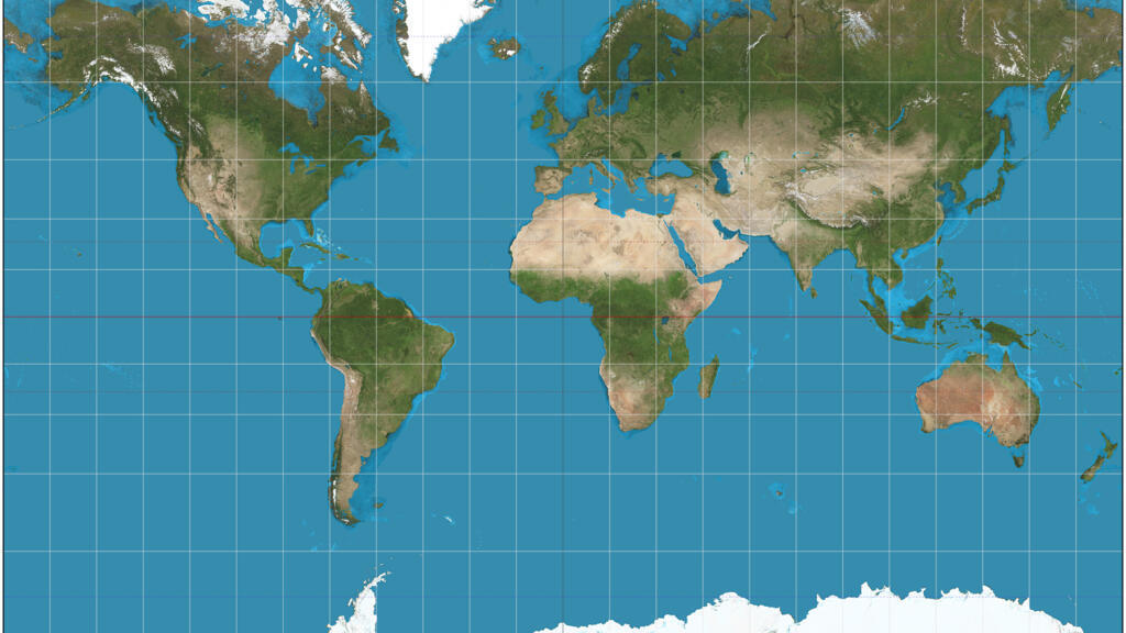 Le planisphère du monde selon la projection de Mercator.