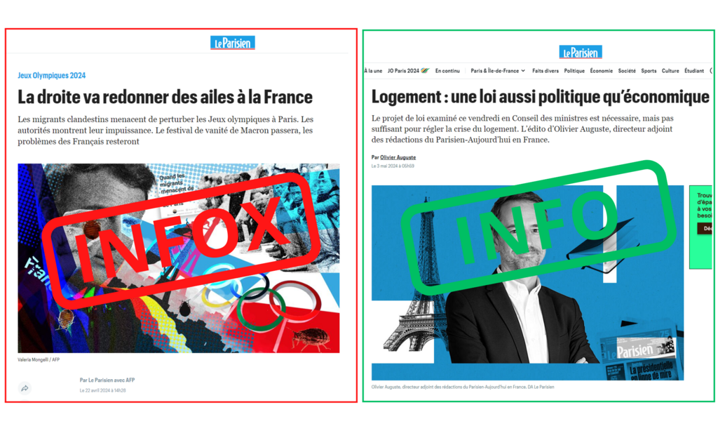 Ces faux articles imitent presque parfaitement la charte graphique du site officiel, ici du Parisien.