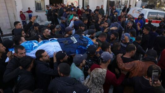 Funérailles de Hossam Shabat à Beit Lahia, dans le nord de la bande de Gaza, le 24 mars 2025.