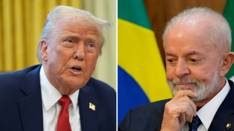 Fotomontagem com os presidentes DonaldTrump e Luiz Inácio Lula da Silva