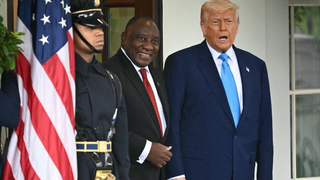 US President Donald Trump welcomes South African President Cyril Ramaphosa to the White House in Washington, DC, on 21 May 2025.